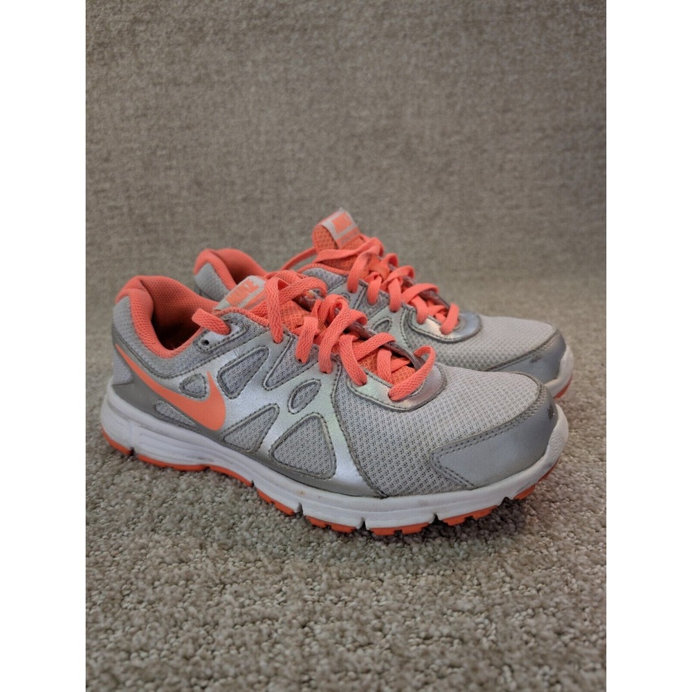 NIke Shoes Girls 7Y Revolution 2 Gray Orange Running Sneakers Mesh Upper Lace Up